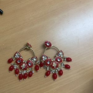 Red Meenakari Drop Earrings