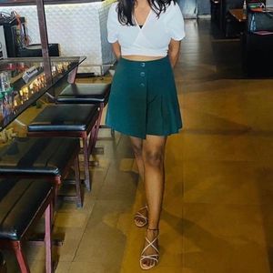 Women Solid Skorts Green Skirt