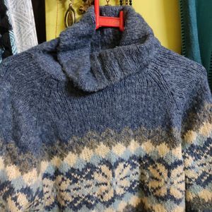 Blue High-Neck Woollen Pullover