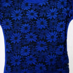 Net Embroidered Blue Top