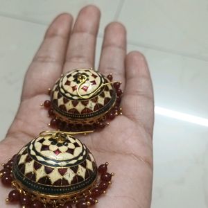 2 Pairs Of Jhumka Earrings. White And Brown.