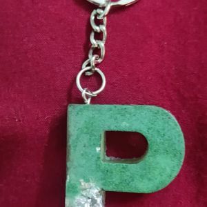 P” Letter Resin Keychain + Ring