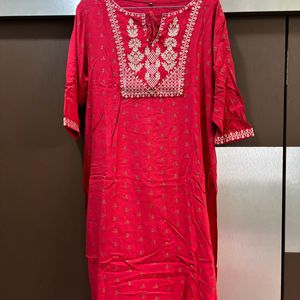 Embroidered Red Kurta