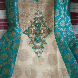 Green Cream Ethnic Gown