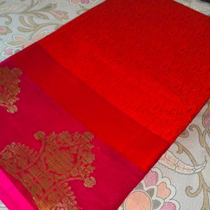 Orange Red Saree With Blouse