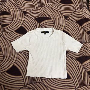 Round Neck White Ribbed Crop Top