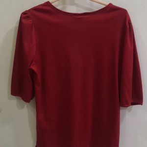 Valentine Red Puffy Sleeves Top For Women