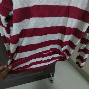 Red And White Striped Casual Top