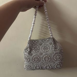 White Pearl Designer Hand Bag For Ladies