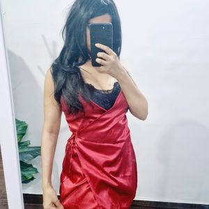 Red Luxurious Satin Short Dress