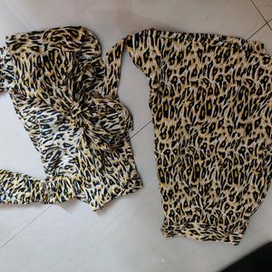 Animal Print Crop Top With Hot Pant Set