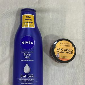 New Nivea Moisturiser And Pilgrim 24K Gold Mask