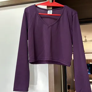 V Neck Purple Crop Top