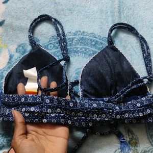 Blue Beautiful Bralette With Drawstrings At Front