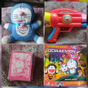 Doraemon Soft Toy+Water Gun+Jigsaw Puzzle+Cards.