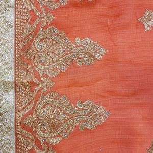 New Orange/Peach With Golden Work Saree