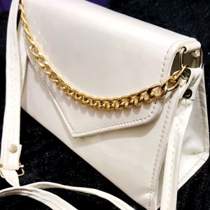 White Slingbag With Golden Chain And Superb Look