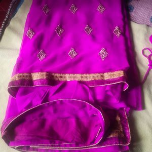 💗Saree With Stitched Blouse Pink