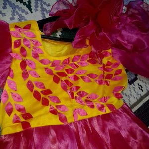 Pink And Yellowish Colour...long Frock