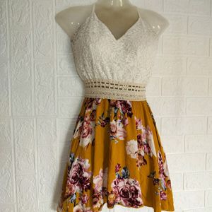 White & Yellow Mini Frock Dress