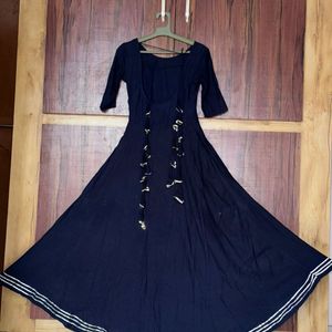 Navy blue coloured anubhutee anarkali kurti.