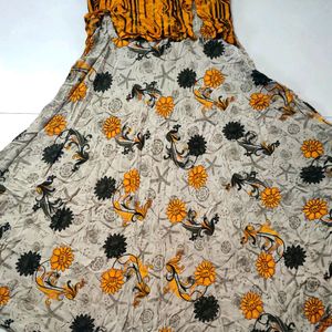 Awsome Muticolor Printed Large Flare Long Kurti