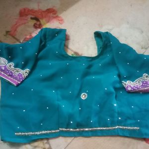 Dark Sea Green Saree With Blouse