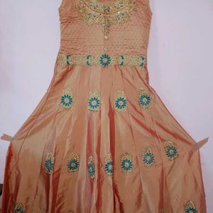 Gold embroidery Anarkali set with pant & Dupatta