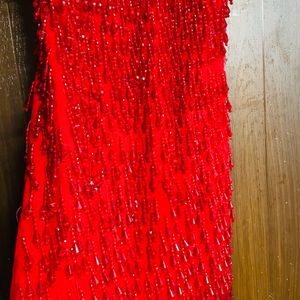 90s Red Beaded Fringe Prom Dress