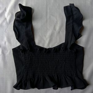 New Black Polyester Solid Strappy Top