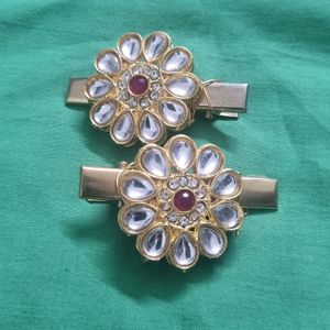 Golden Hairpins, With Kundan And Ruby Stones