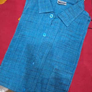 Khadi Cotton Blue Color Full Shirt