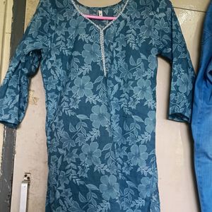 Floral Printed Short Blue Kurti