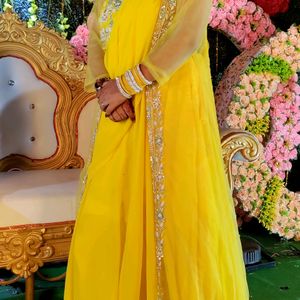 Yellow Shrug Saree Lahanga Dress