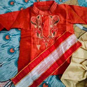 Baby Boy Dhoti Kurta Set With Sweatshirt