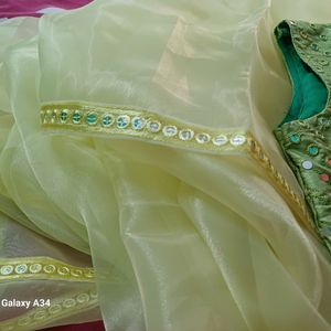 Organza Fabric Saree With Stitched Designer Blouse