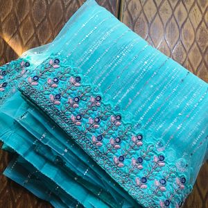 Light Sky Blue 🩵 Net Saree New With Blouse