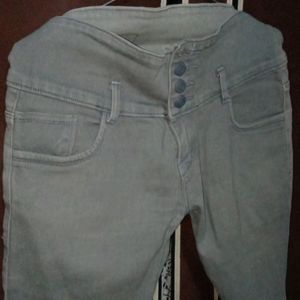 High Waist Grey Coloured Jeans For Women