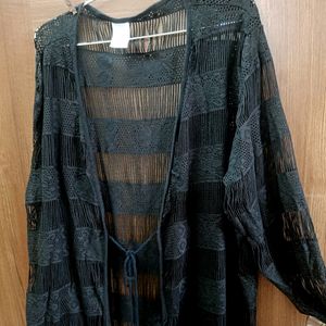 Net Black Long Shrug Size M To L