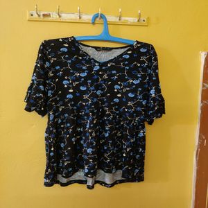 Trendy Floral Stretchable Blue Top