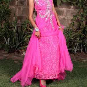 Silk And Net Pink Gown