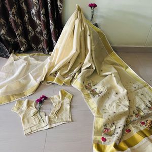 Gold 2 kerala Saree With Blouse