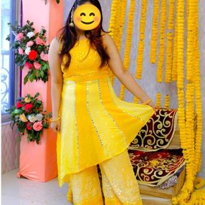 Designer yellow short kurti palazzo with dupatta