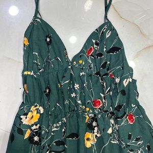 Teal Green Floral Strappy Dress