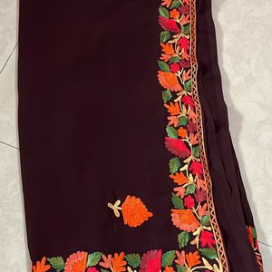 Beautiful Brown Kashmiri Work Saree