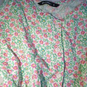 Floral Pink And Green Cottagecore Dress