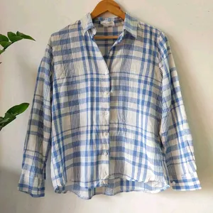 White and Blue Plaid Korean Shirt