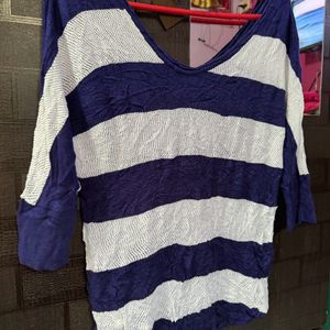 Blue & White Color Woolen Baggy Top.