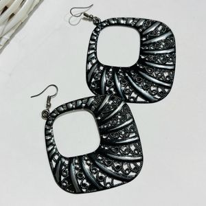 Black & Silver-Tone Colored Metal Earrings