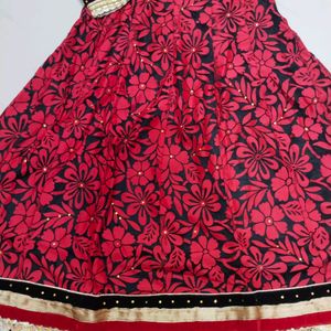 Black & Red Anarkali With Dupatta & Paijama